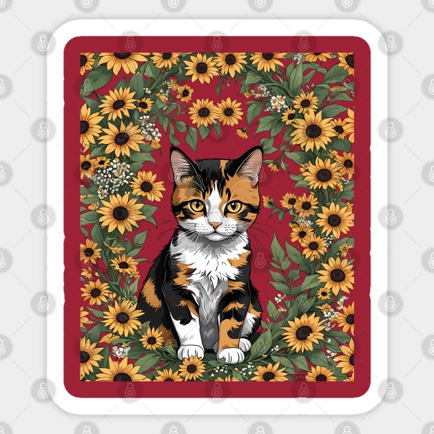 Maryland Calico Cat And Black Eyed Susan Flowers 3 Sticker by taiche